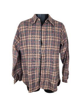Vintage 70s Pendleton Plaid Button-Up Shirt Mens M Beige Red Wool